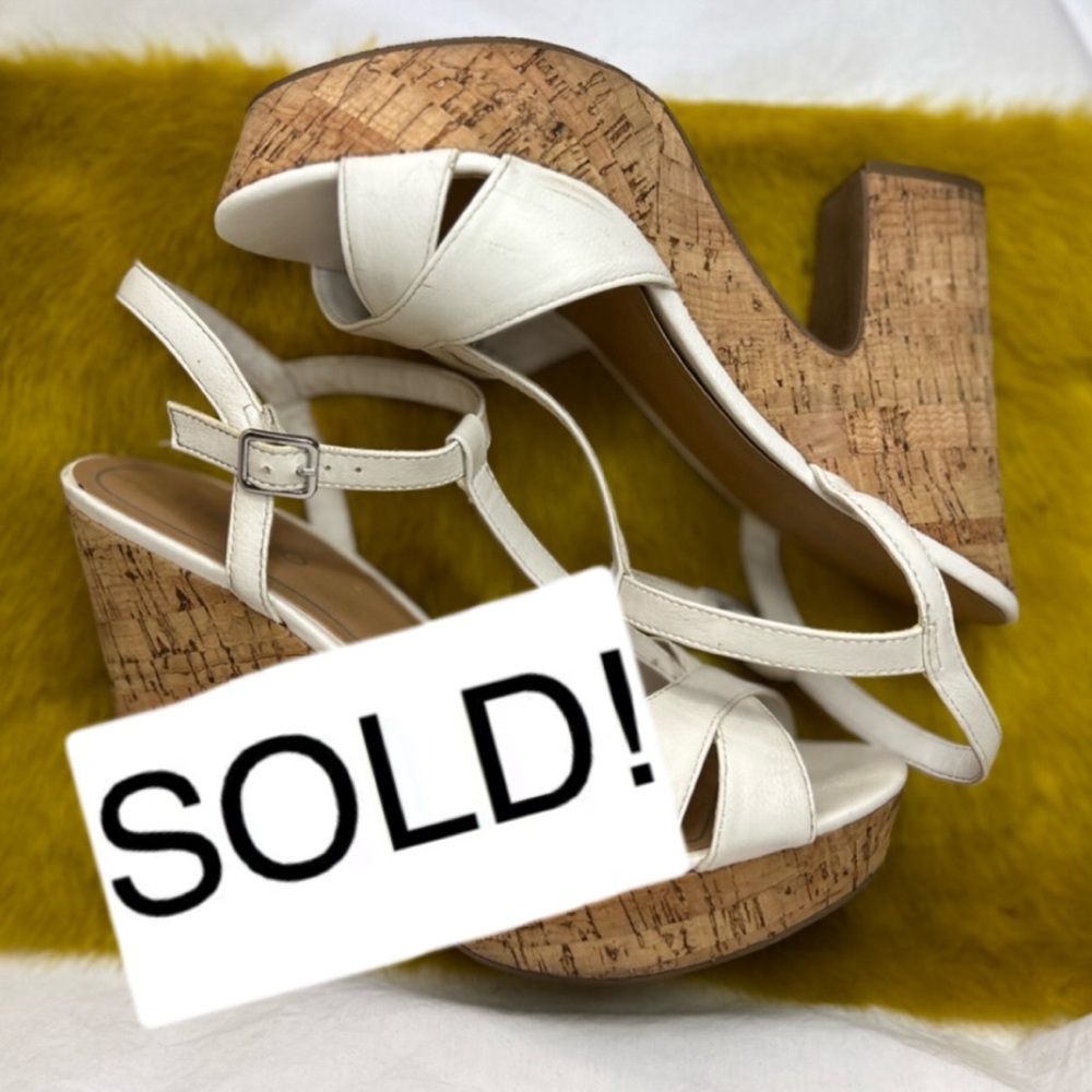 Open toe white wedge heel